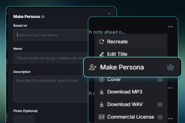Persona selection interface showing various AI voice character options and custom voice upload button
