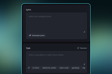 Song input interface with lyrics editor, style tag selection, and reference audio upload area